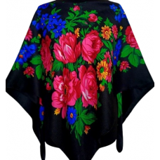 Чорна українська хустка з яскравими квітами 120×120 см