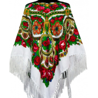 Белый украинский платок с яркими цветами 120×120 см
